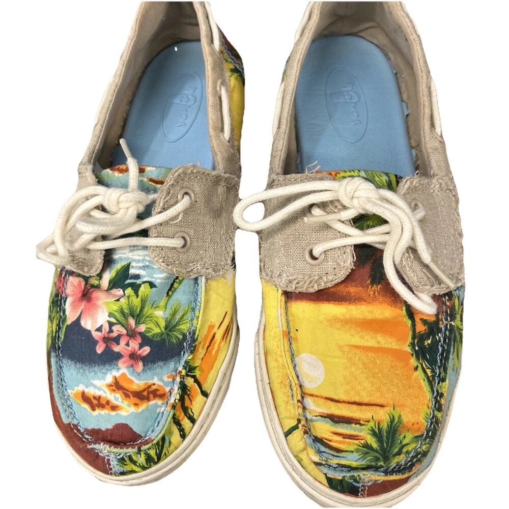Sanuk Women's 6 Loafers Boat Shoes Hawaiian Lace Up Colorful Beach Tropical